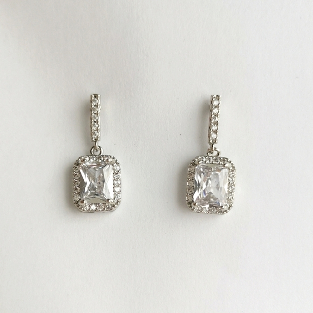 🆕 Emerald Cut Cz Cubic Zirconia  dangle earrings